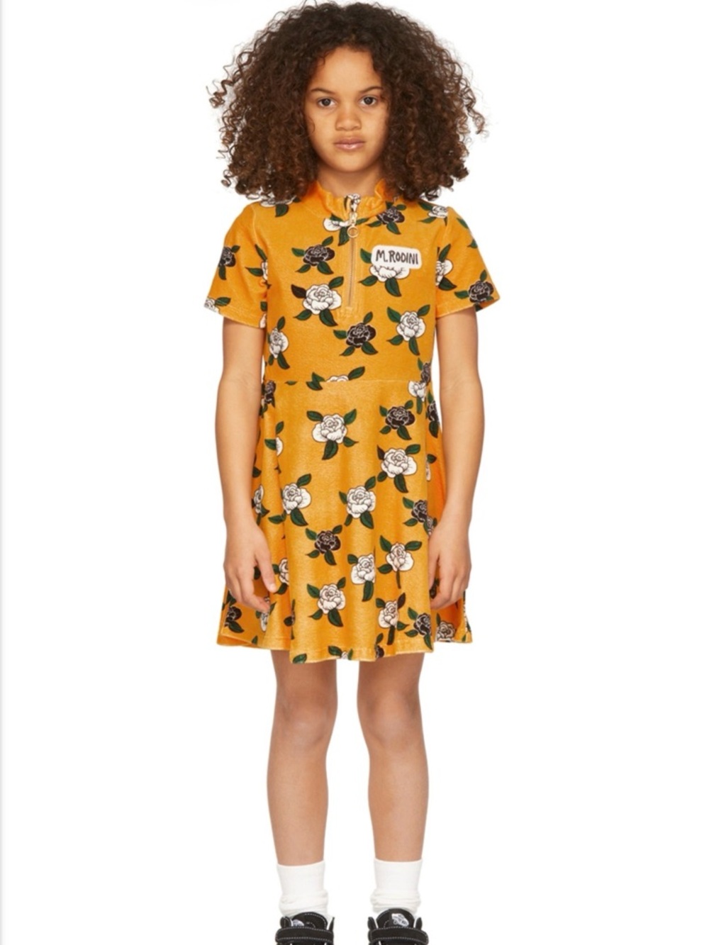 Mini Rodini Kids Yellow Velour Rose Dress